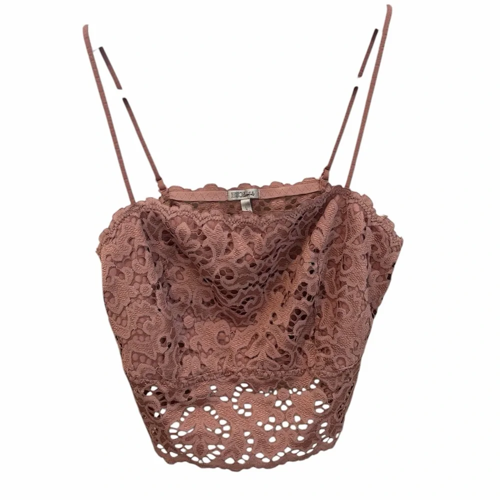 BKE Essentials pink mauve lace bralette Large lightly lined boho comfort‎ casual